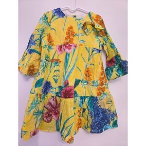Nanos Girls Yellow Floral Swiss Dot Tiered Dress Size 8‎ Bell Sleeve Bow Detail